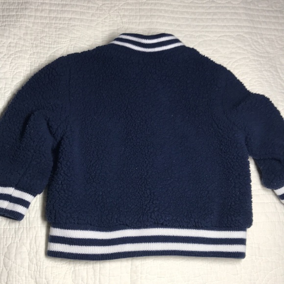 Gap Bomber Toddler 12-18 M Boy Navy Blue Sherpa Jacket Bomber Varsity EUC - Picture 4 of 6